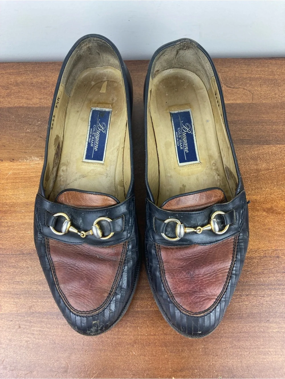 Bragano by Cole Haan Loafers Black Brown Leather Men's Size 9.5M Made Italy.